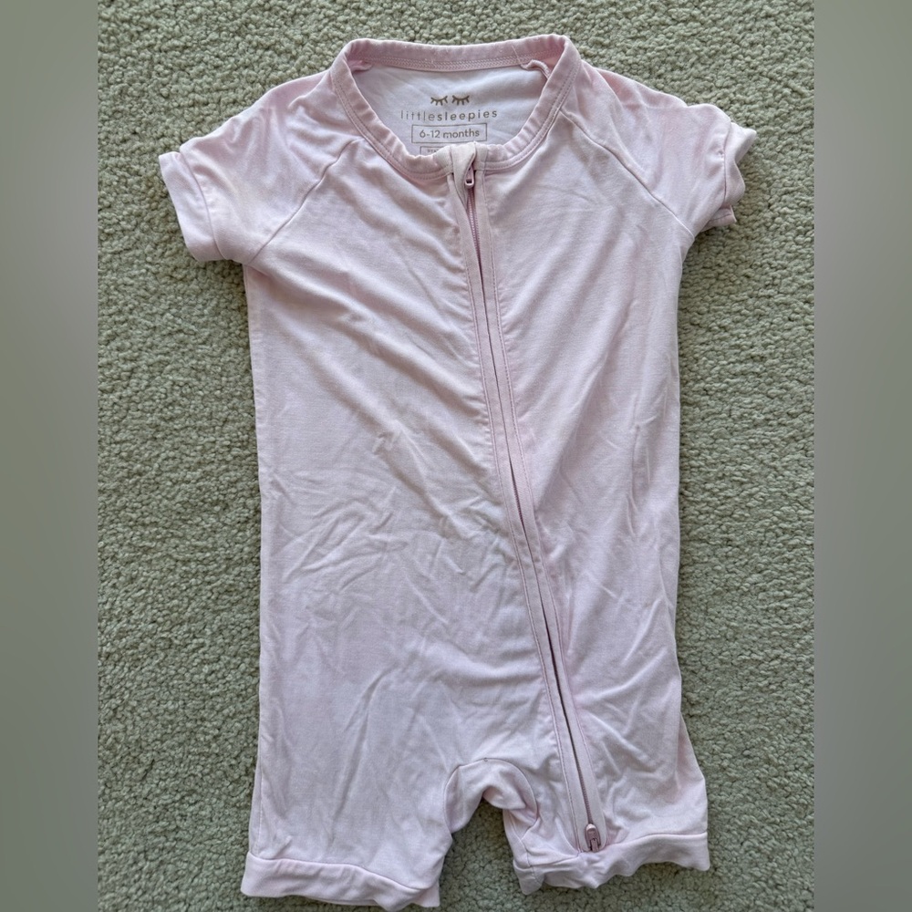 Little Sleepies Bamboo Zippy Short Sleeve Romper Pink 6-12 Months Girl
